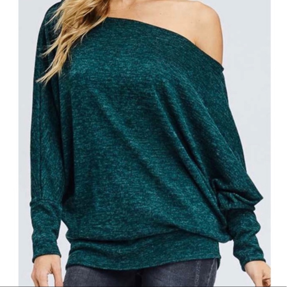 Marbled Knit Dolman Top Emerald